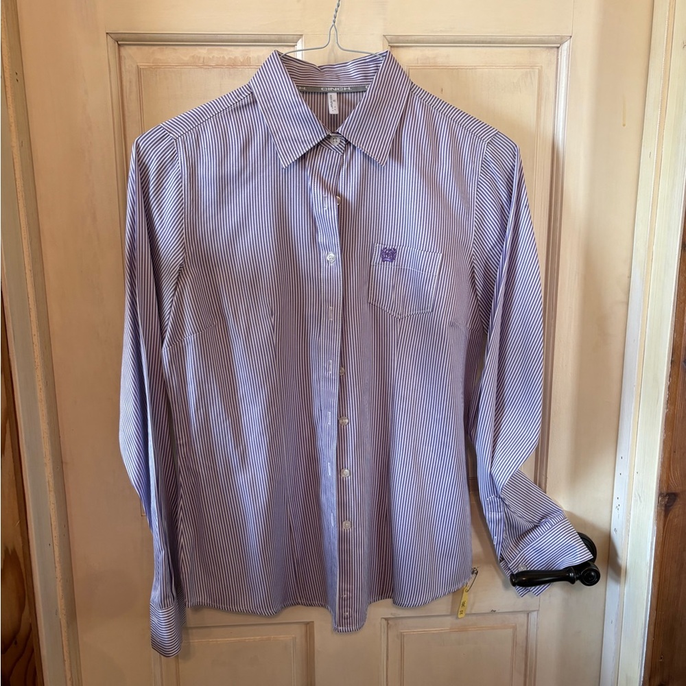 Cinch Women's Lavender and White Striped Button-Up Shirt